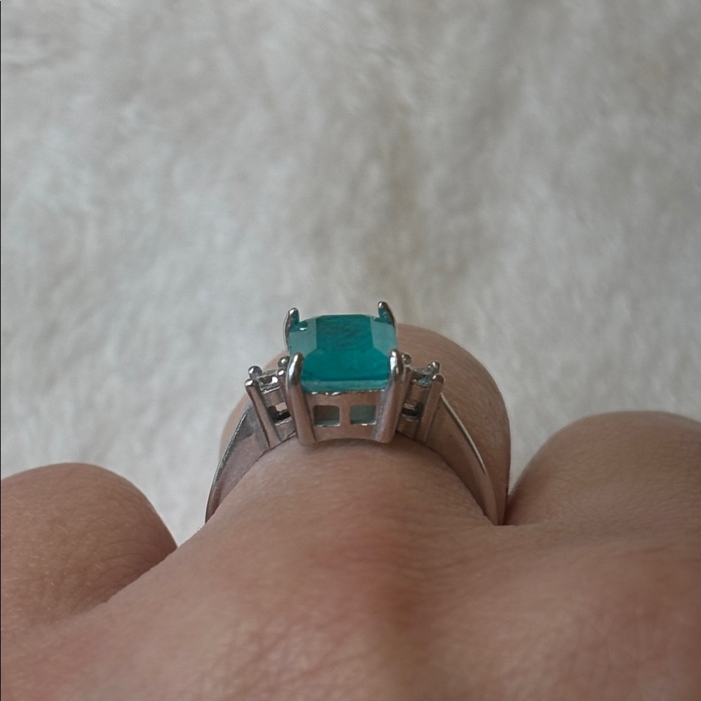 925 Brazilian Paraiba Tourmaline Emerald Cut Sterling Silver Ring - Picture 4 of 7